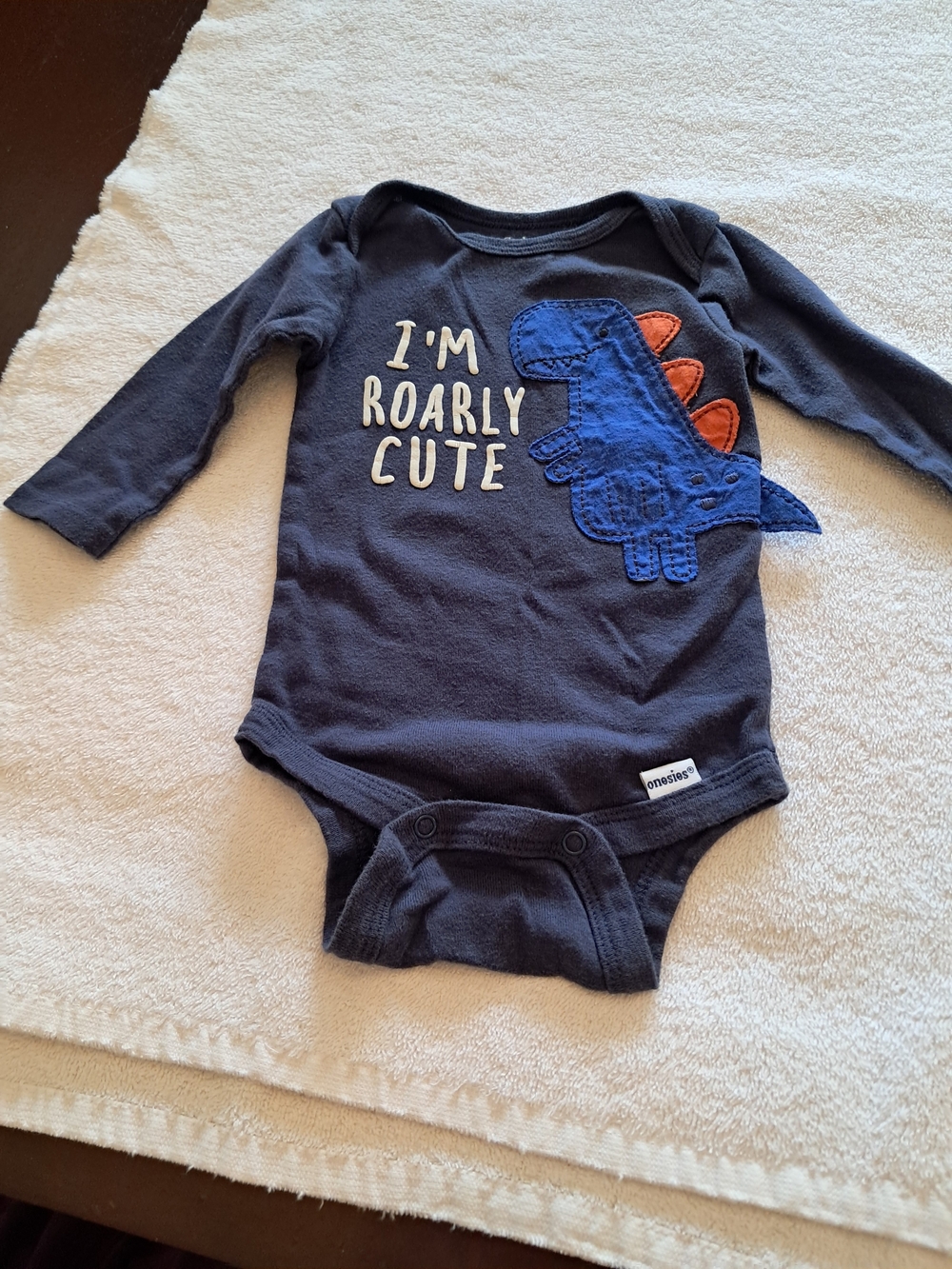 Gerber Onesies Navy 'I'm Roarly Cute' Dino Long-Sleeve One-Piece